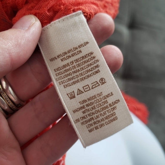 Free People Women's Jubilee Medium Coral Lace Long Sleeve Blouse Embroidered Top - Picture 3 of 10